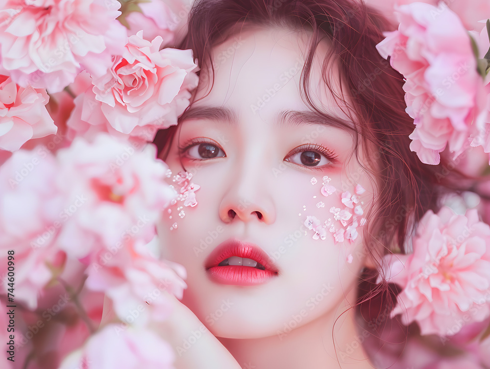 フローラルな美しさ:花びらに囲まれた日本人女性のナチュラルビューティ フローラルな美しさ:花びらに囲まれた日本人女性のナチュラルビューティ