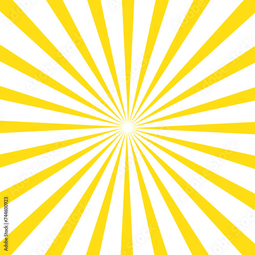 Sun ray radial vector background yellow burst shine beam design. Orange retro sunburst background