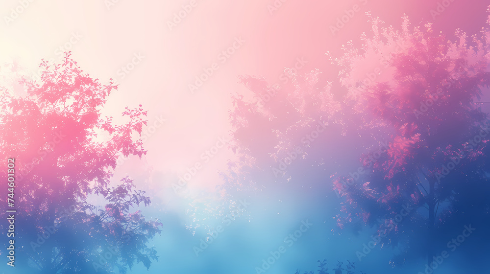 Enchanted Forest Scene at Twilight in Shades of Pink and Blue