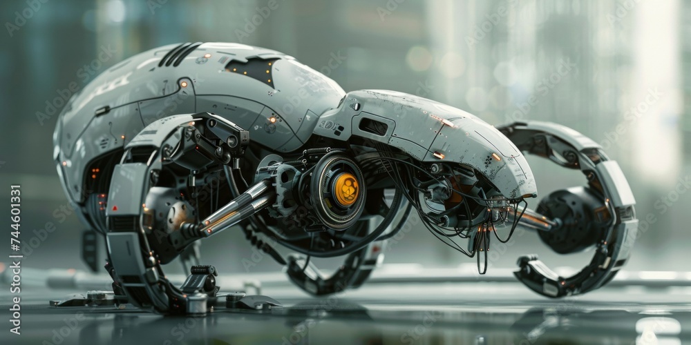 Fototapeta premium Generative AI: Exploring Futuristic Virtual Realms Through Virtual Robot Thought Human Brain