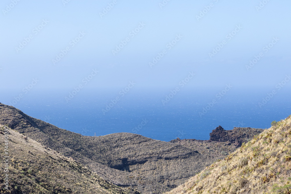 Landscape and sea in the hills above Agaete, Puerto de las Nieves, Gran Canaria, Spain. Landscape and sea in the hills above Agaete, Puerto de las Nieves, Gran Canaria, Spain.