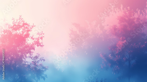 Enchanted Forest Scene at Twilight in Shades of Pink and Blue