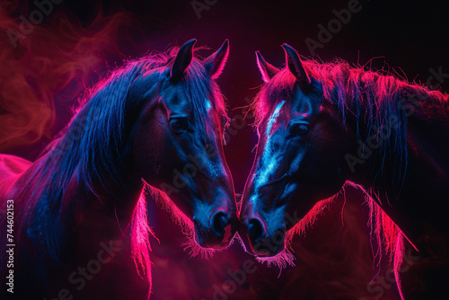 horse in the dark neon pink