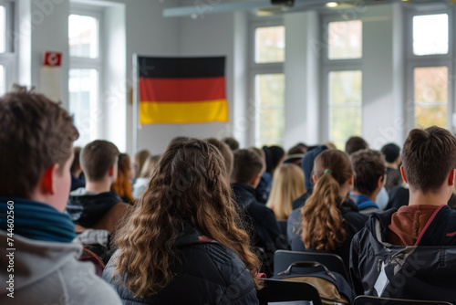 students studying in german classroom and German language learning