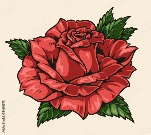 Scarlet rose colorful vintage sticker