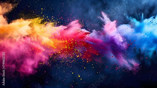 Colorful holi powder blowing up