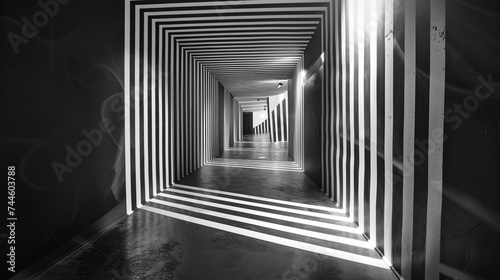 Black and white glowing geometric lines. 