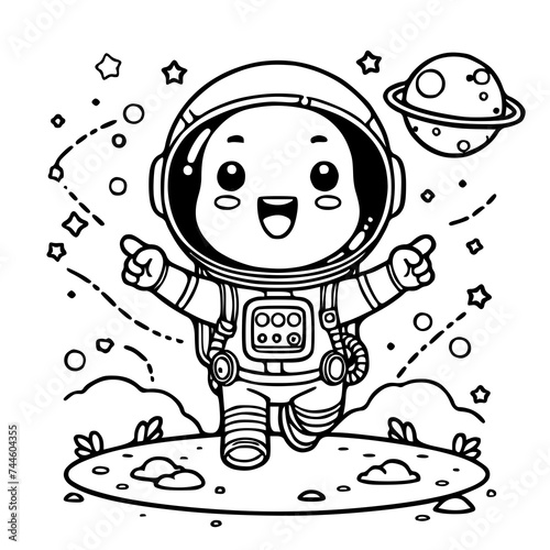 Vector hand drawn cute cartoon kawaii astronaut line sketch for coloring book