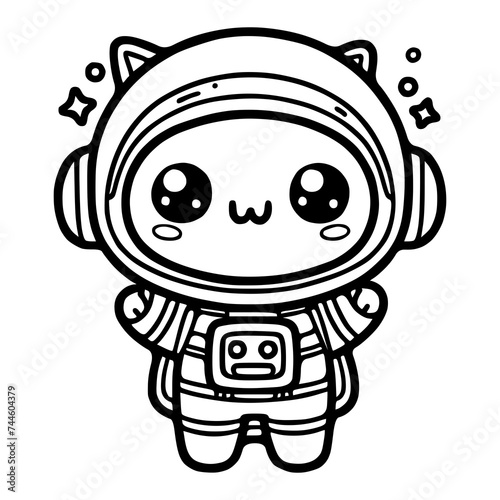 Vector hand drawn cute cartoon astronaut line sketch for coloring book