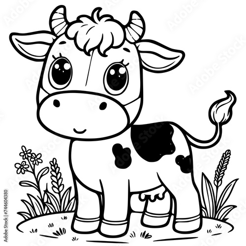 Vector hand drawn cute cartoon cow line sketch for  printable coloring book