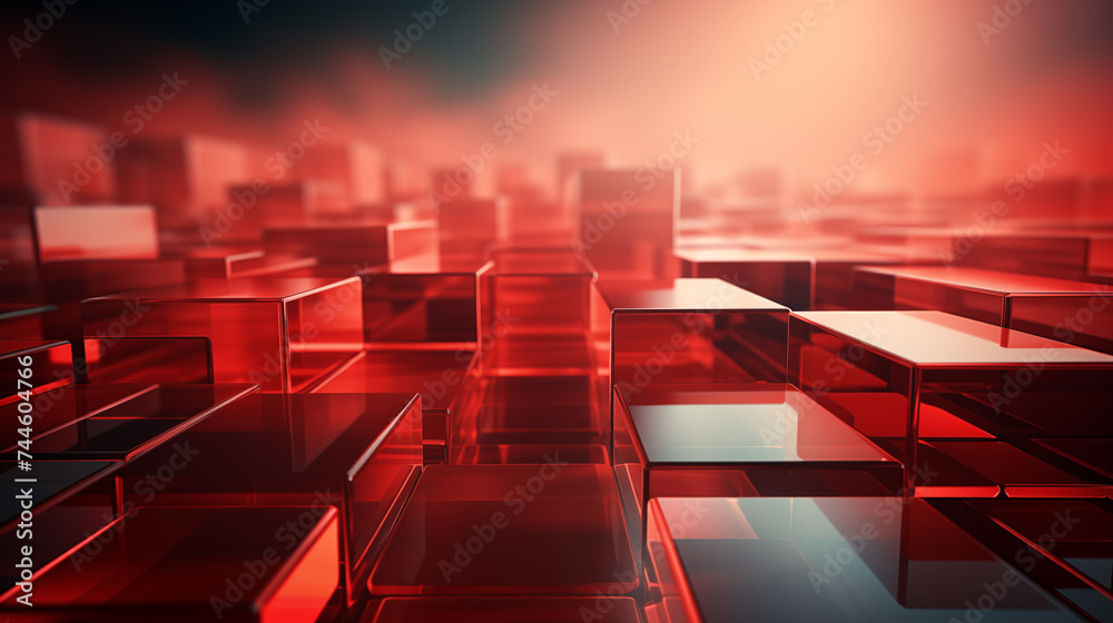 Obraz premium Abstract 3D render of red cubes with a futuristic design, suitable for technology and digital concepts.