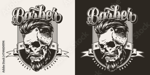 Barber skull vintage sticker monochrome