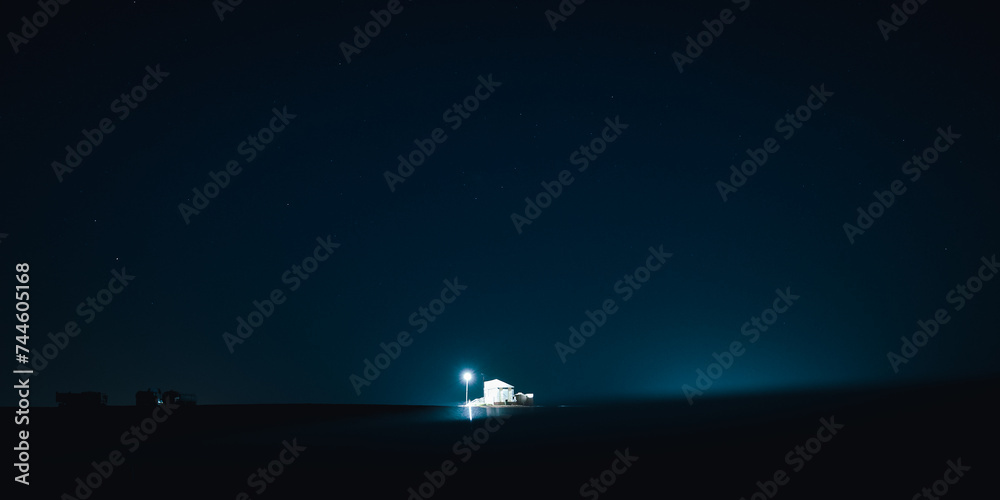 A house at night over clear sky - obrazy, fototapety, plakaty 