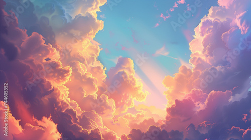 sky with clouds in different colors, such as pink, orange, and blue