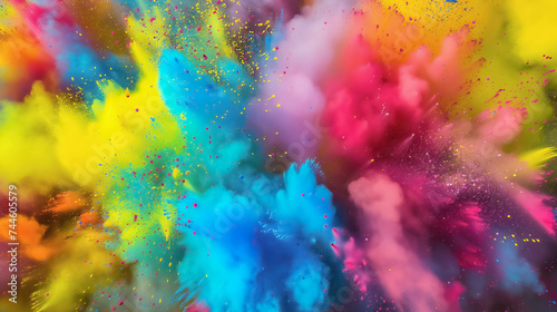 colorful vibrant explosion of holi color powder and splatter