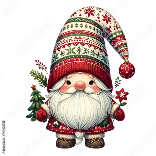 Festive Gnome with Holiday Charm isolated on solid white background