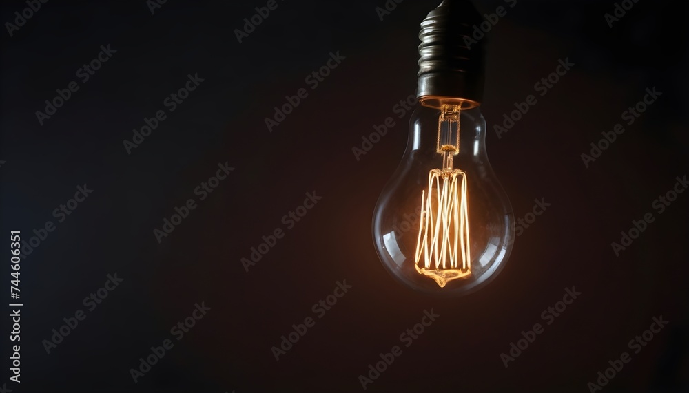 Vintage lightbulb into the darkness