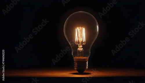 Vintage lightbulb into the darkness