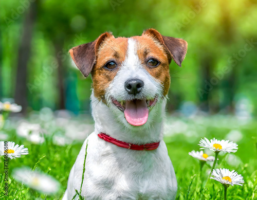 Spirited Jack Russell Terrier enjoys a playful day in a sun-kissed park.