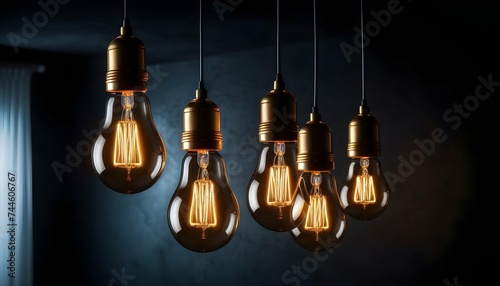Vintage pendant lightbulbs in dark background