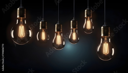 Vintage pendant lightbulbs in dark background