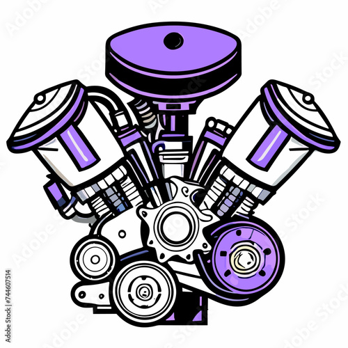 a two stroke engine vector illustration line art