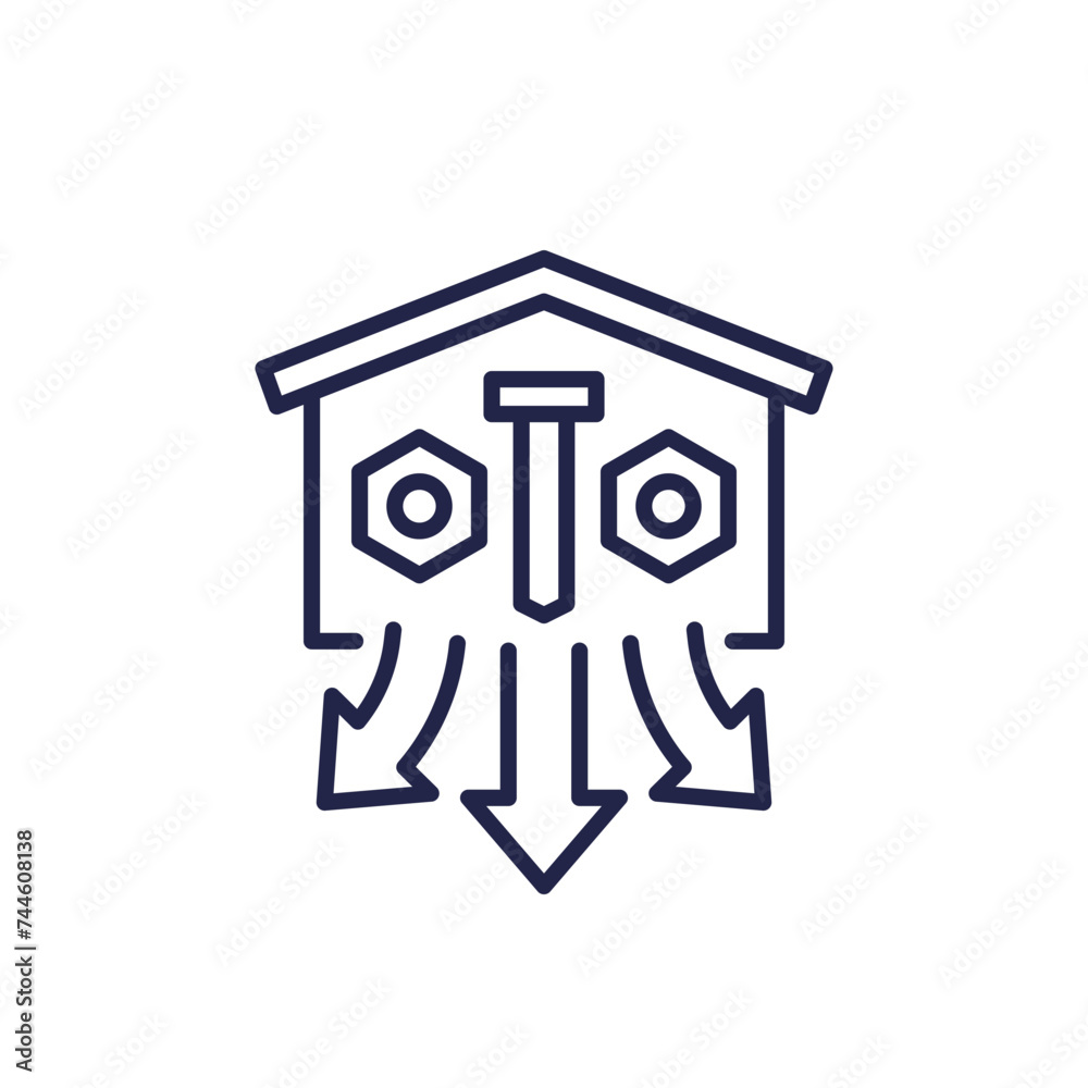 Parts storage and distribution icon, Spare parts management line vector Parts storage and distribution icon, Spare parts management line vector