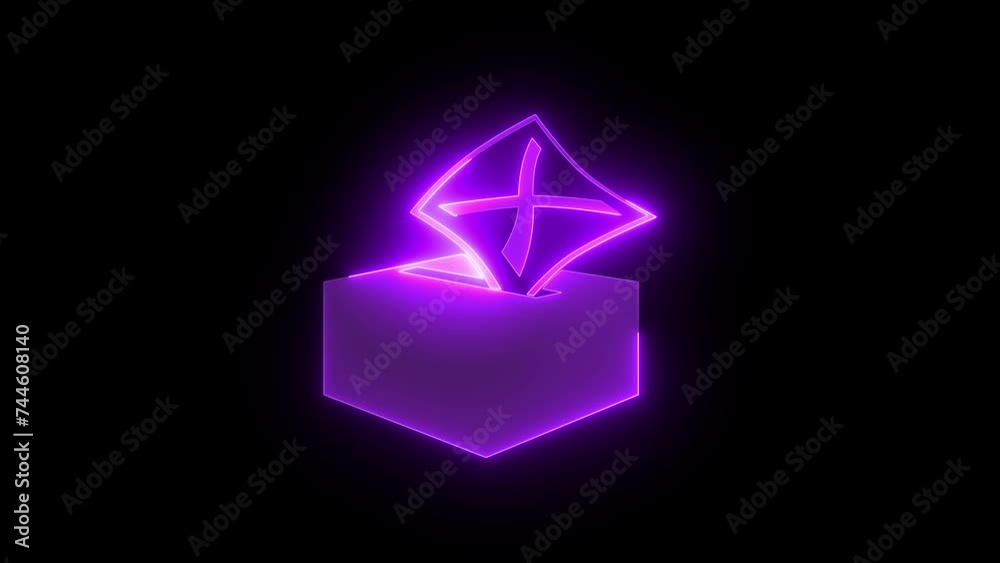 Ballot box icon glowing neon purple color animation black background Ballot box icon glowing neon purple color animation black background