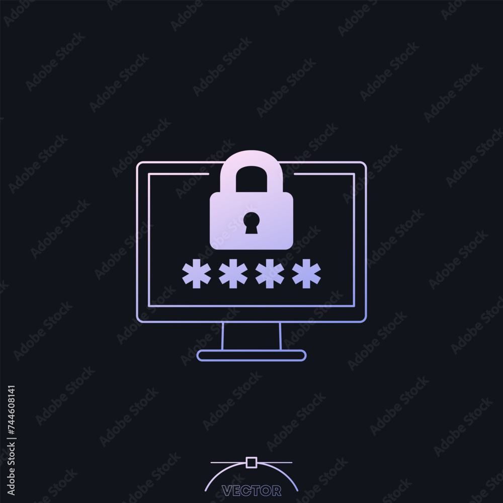 password access vector icon with a computer password access vector icon with a computer