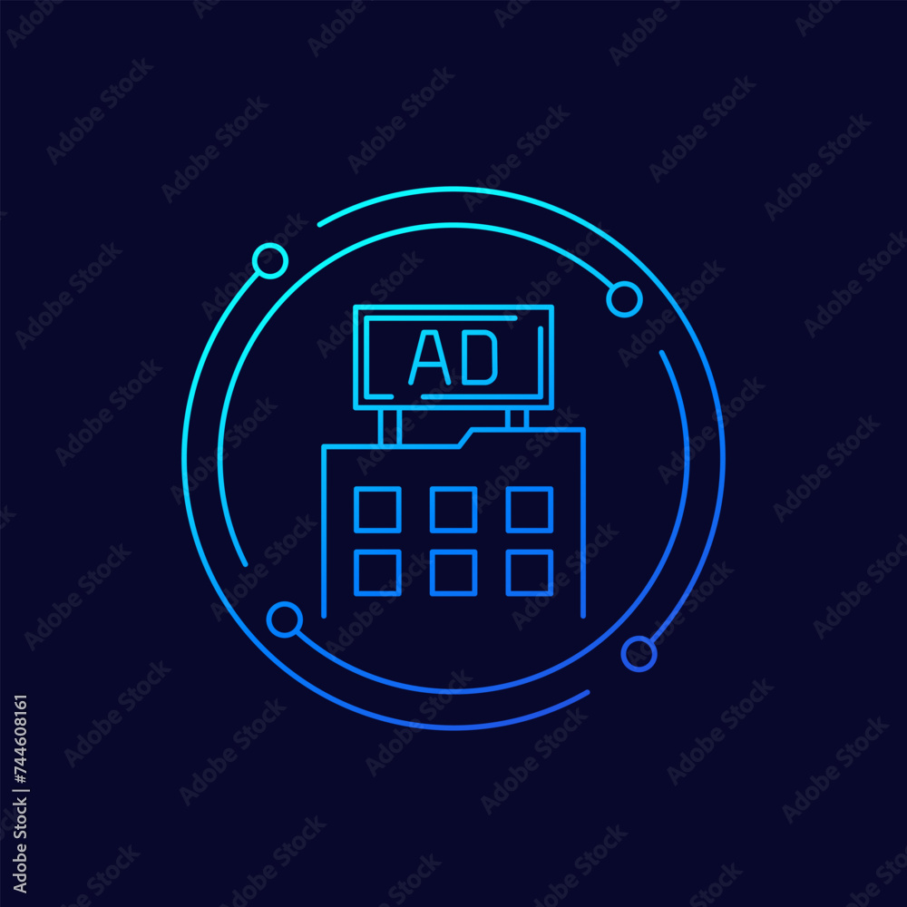 Rooftop advertising icon, banner on a roof, linear design Rooftop advertising icon, banner on a roof, linear design