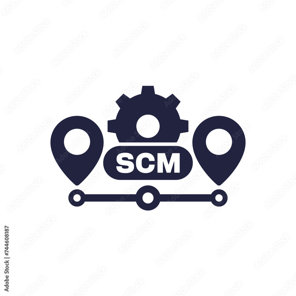 SCM, Supply chain management icon on white SCM, Supply chain management icon on white