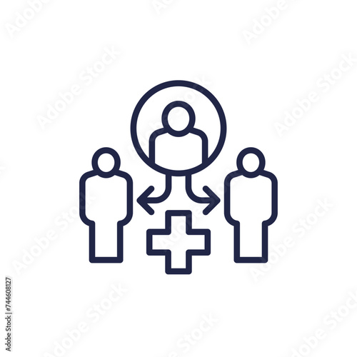 Medical referrals, patients line icon on white
