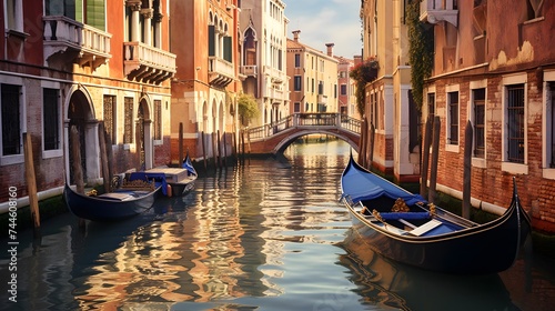 Venice, Italy. Panoramic view of canal with gondolas © I