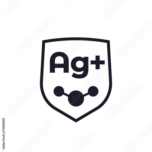 Silver ions icon, antibacterial protection vector label with a shield on white