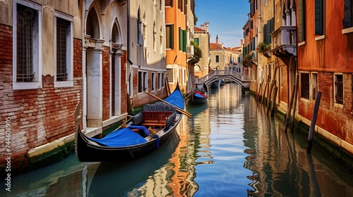 Panoramic view of Venice canal with gondolas. Italy © I