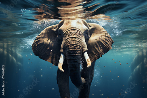Swimming African Elephant Underwater. Big elephant © wendi