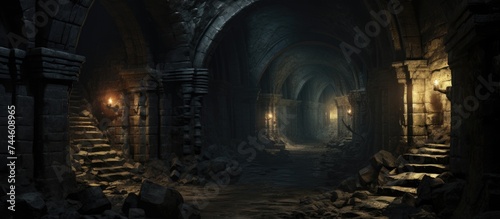 Historical, deserted underground stronghold with tunnels. photo