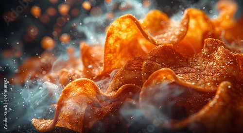 Indulge in a guilty pleasure with this mouth-watering close up of crispy fast food chips, bursting with flavor and satisfying every craving photo