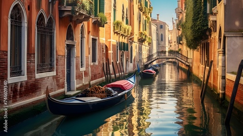 Venice, Italy. Panoramic view of the canal with gondolas