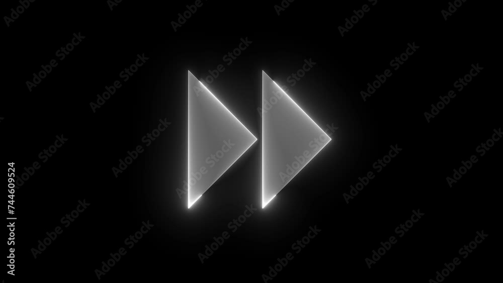 Player controls icon glowing neon white color animation black background Player controls icon glowing neon white color animation black background