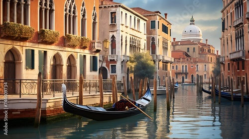 Gondolas in Venice, Italy. Panoramic image. © I