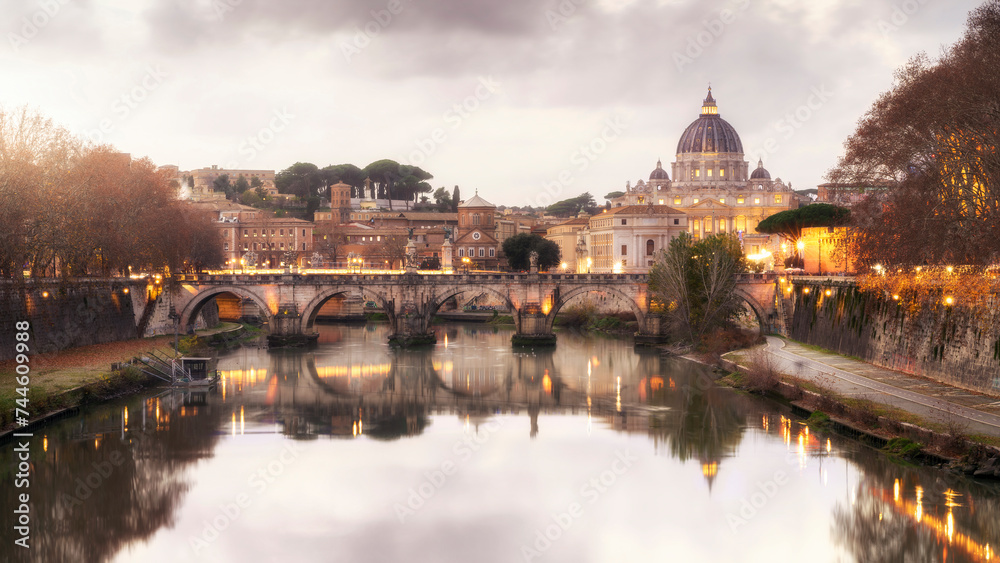 Vatican St. Peter Basilica View Over Tiber River