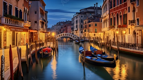 Grand Canal in Venice at night  Italy. Panoramic view