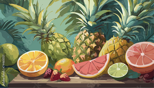 Illustration of a tropical fruit and leaf