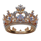 The gold crown is studded with diamonds isolated on transparent background, element remove background, element for design