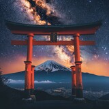 Illustration of torii with Fuji mountain