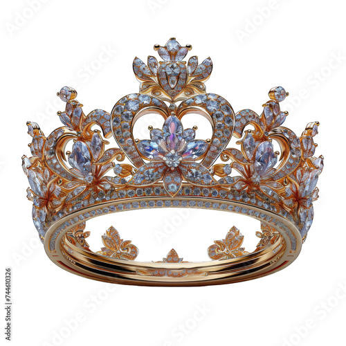 The gold crown is studded with diamonds isolated on transparent background, element remove background, element for design