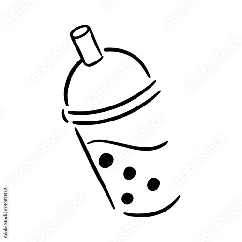Abstract line of Milk Bubble Tea. Doodle drawing vector