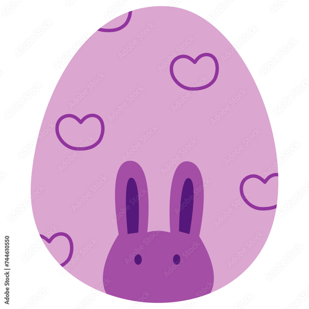 Purple easter egg with bunny and heart. Happy easter. Vector and illustration. Ready to use. Easy to customize. Purple easter egg with bunny and heart. Happy easter. Vector and illustration. Ready to use. Easy to customize.