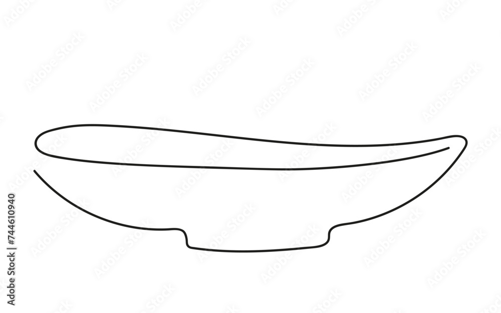 Line art of bowl. Continuous one line drawing. Empty plate. Isolated on white backdrop. Design element for print, greeting, postcard, scrapbooking. Black and white. Concept of dish, platter, artwork Line art of bowl. Continuous one line drawing. Empty plate. Isolated on white backdrop. Design element for print, greeting, postcard, scrapbooking. Black and white. Concept of dish, platter, artwork